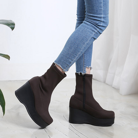 [GIRLS GOOB] Women's Comfortable Wedge Sandal Platform Boots, Spandex Fabric - Made in KOREA